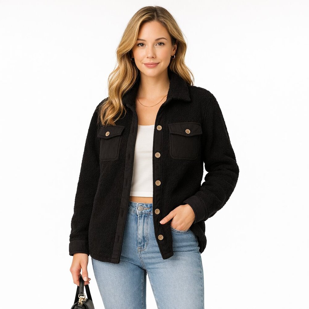 Women’s Zesica Long Sleeve Button Front Winter Coat – Black – Size S – NWT